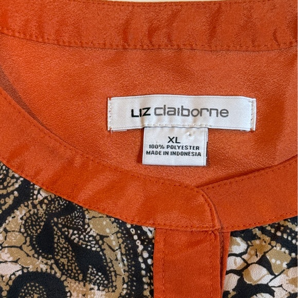 Liz Claiborne Orange & Brown Paisley Long-sleeve Top Henley Neckline Size XL - Picture 5 of 10